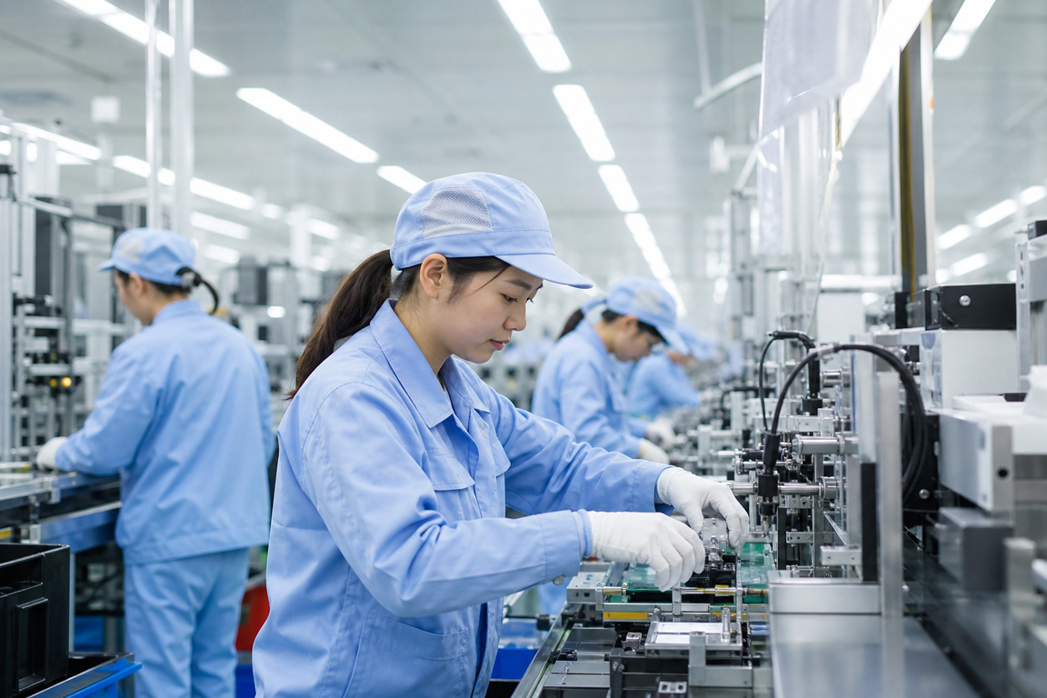Linha de produção em fábrica de tecnologia no Japão
